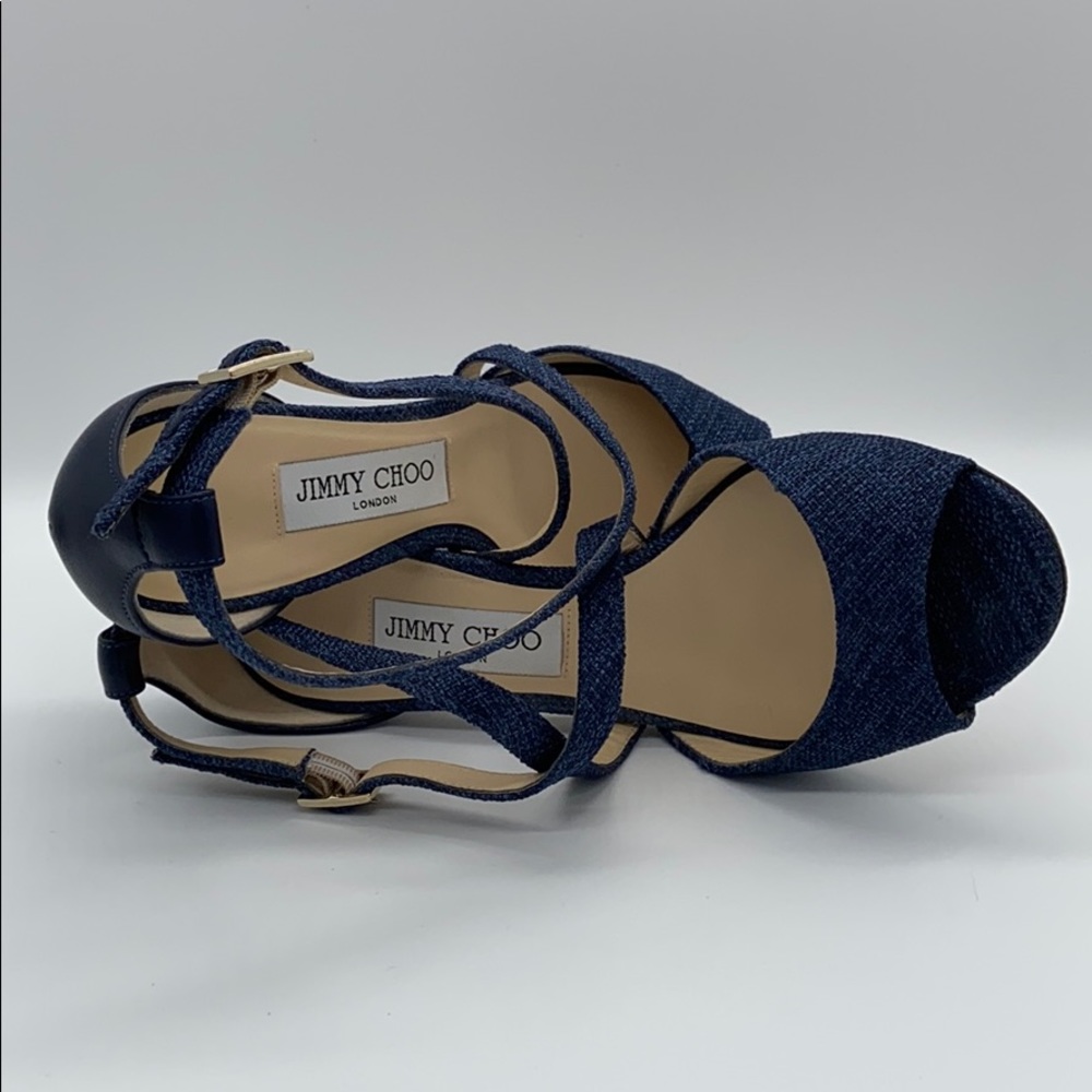 Jimmy Choo Carrie Denim Fabric & Leather Sandal 8B - Picture 9 of 9